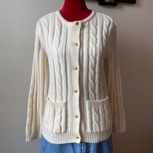 Vintage cable-knit cardigan with gold-colored buttons and pockets